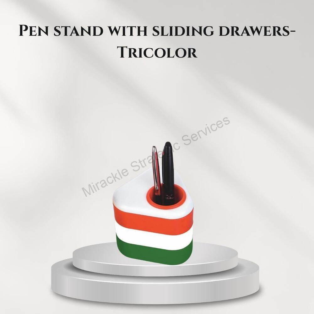 Tricolor Pen Stand With Sliding Drawers
