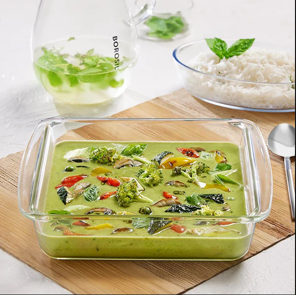 Borosil Square Baking Dish with Handle | Microwave & Oven Safe | Transparent | 1 Pc 2 L  IYDSHSQ2000
