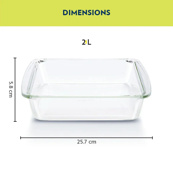 Borosil Square Baking Dish with Handle | Microwave & Oven Safe | Transparent | 1 Pc 2 L  IYDSHSQ2000