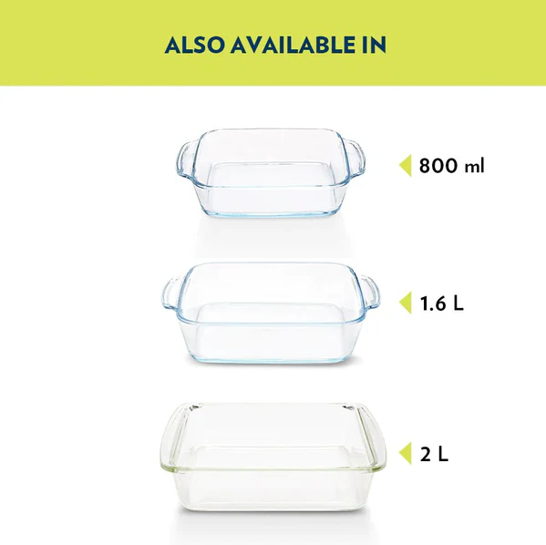 Borosil Square Baking Dish with Handle | Microwave & Oven Safe | Transparent | 1 Pc 2 L  IYDSHSQ2000