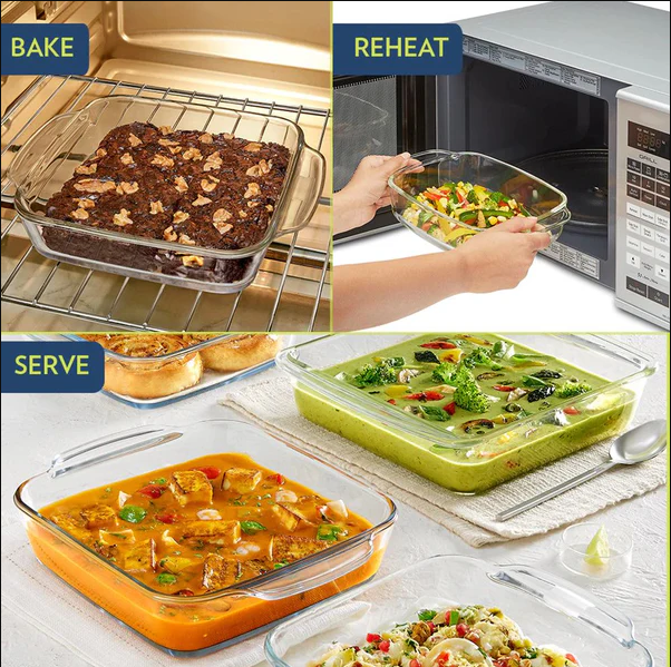 Borosil Square Baking Dish with Handle | Microwave & Oven Safe | Transparent | 1 Pc 2 L  IYDSHSQ2000