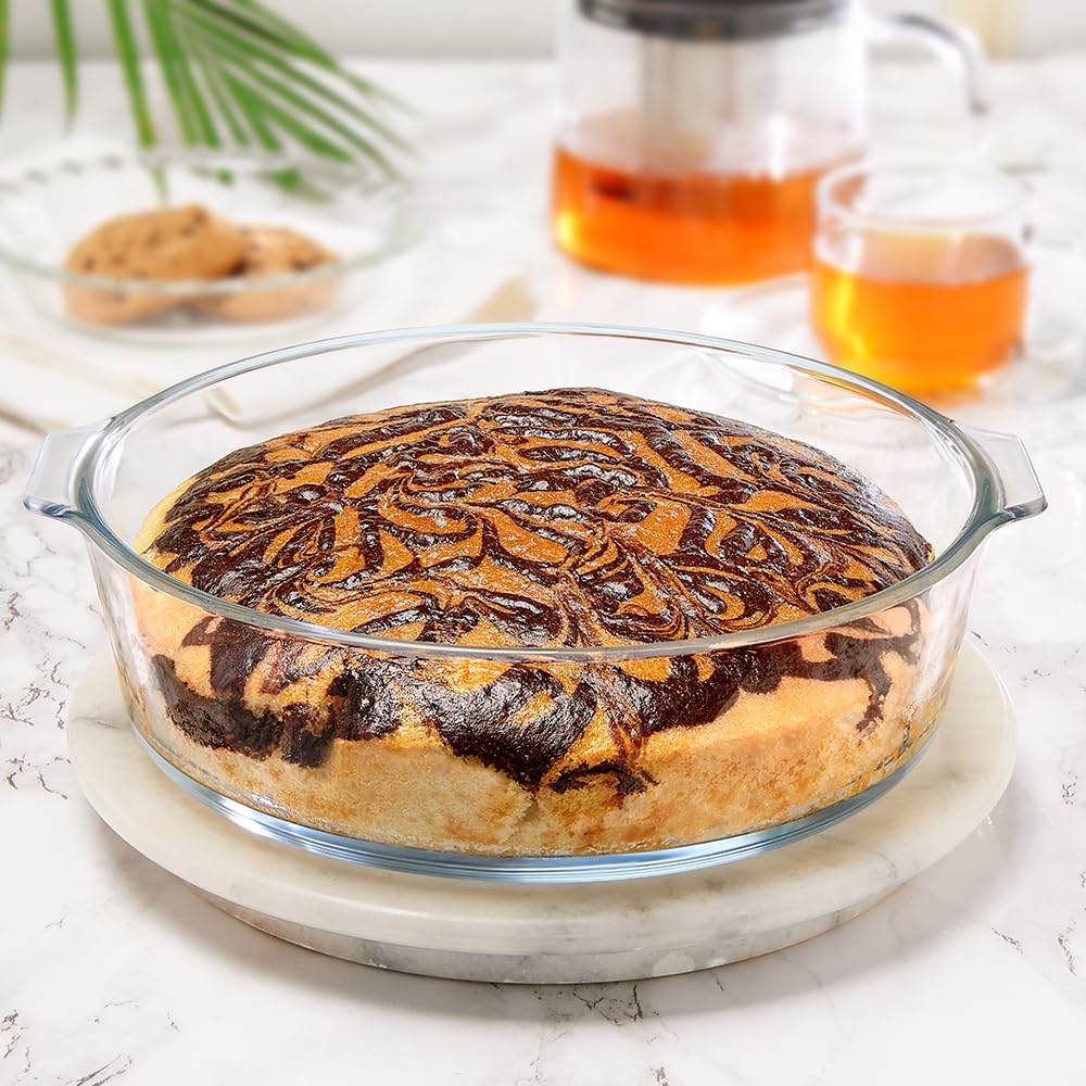 Borosil Baking & Serving Round Shape Fluted Dish | Borosilicate Glass Bakeware and Serveware Tray | Microwave, Oven & Dishwasher Safe Bowl | Transparent 1.2L ILBRNDH1200