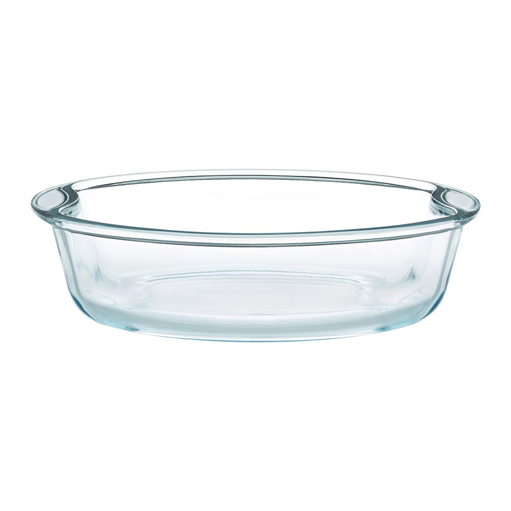 Borosil 2.5 L Baking & Serving Dish with Handle | Bowl Container | Borosilicate Glass Bakeware and Serveware Casserole Dish Tray | Microwave, Oven & Dishwasher Safe | Transparent (Round 2.5 L) IH22RBD7225