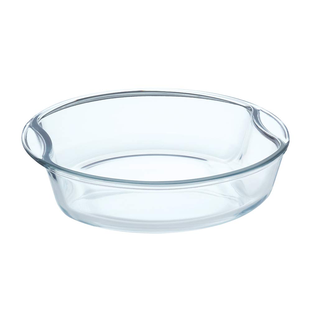 Borosil 2.5 L Baking & Serving Dish with Handle | Bowl Container | Borosilicate Glass Bakeware and Serveware Casserole Dish Tray | Microwave, Oven & Dishwasher Safe | Transparent (Round 2.5 L) IH22RBD7225
