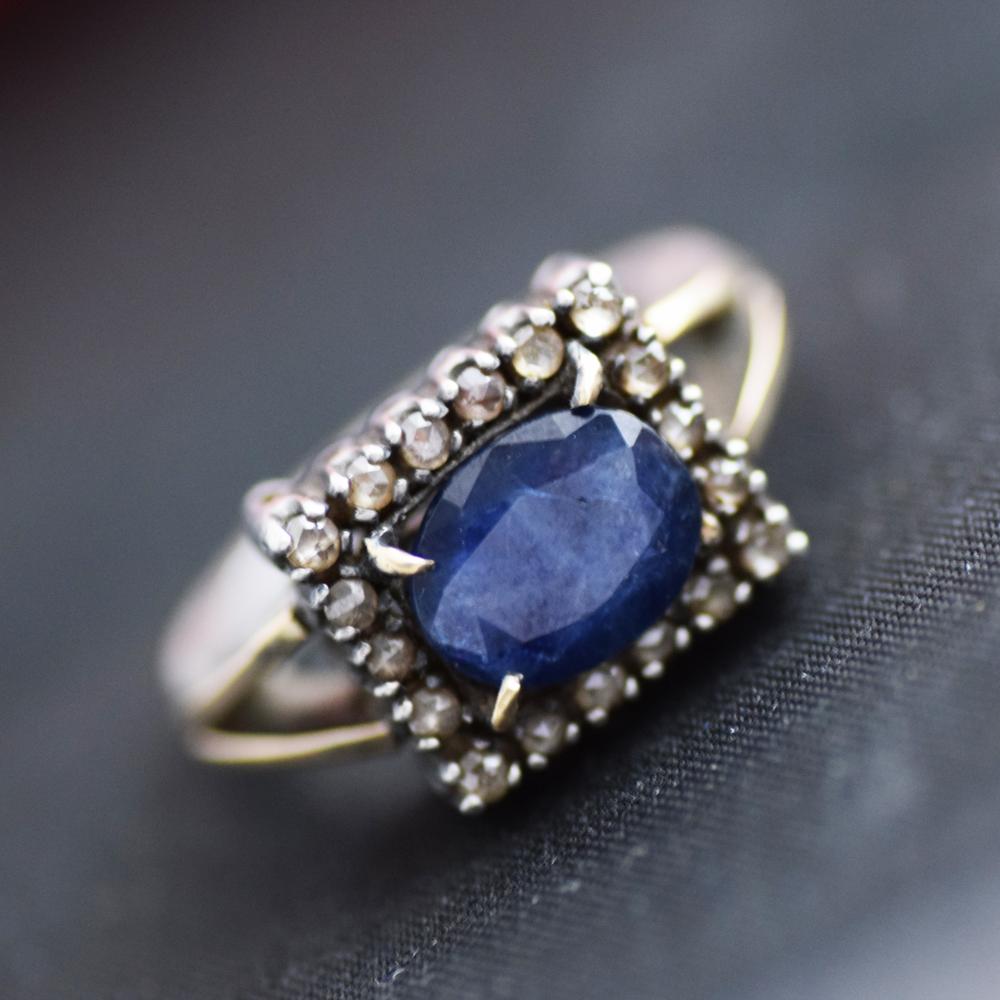 Blue Sapphire Diamond Gemstone Gold Silver Ring Jewellery