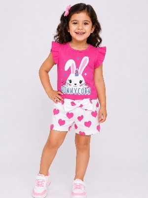 Summer Cotton Top Hot Pant Set For Girls - 16x26