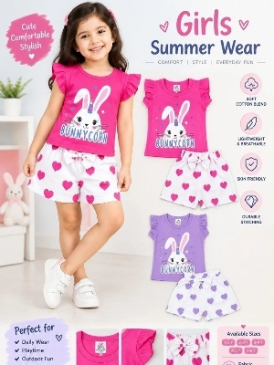 Summer Cotton Top Hot Pant Set For Girls - 16X26 - Age Group: 1-6 Years