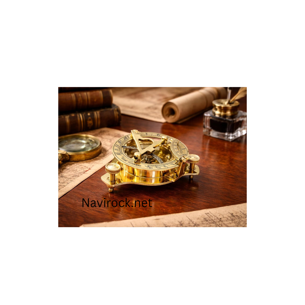 Solid Brass Vintage Pocket Sundial Compass Antique West London Maritime Navigation Collectible & Decorative Gift
