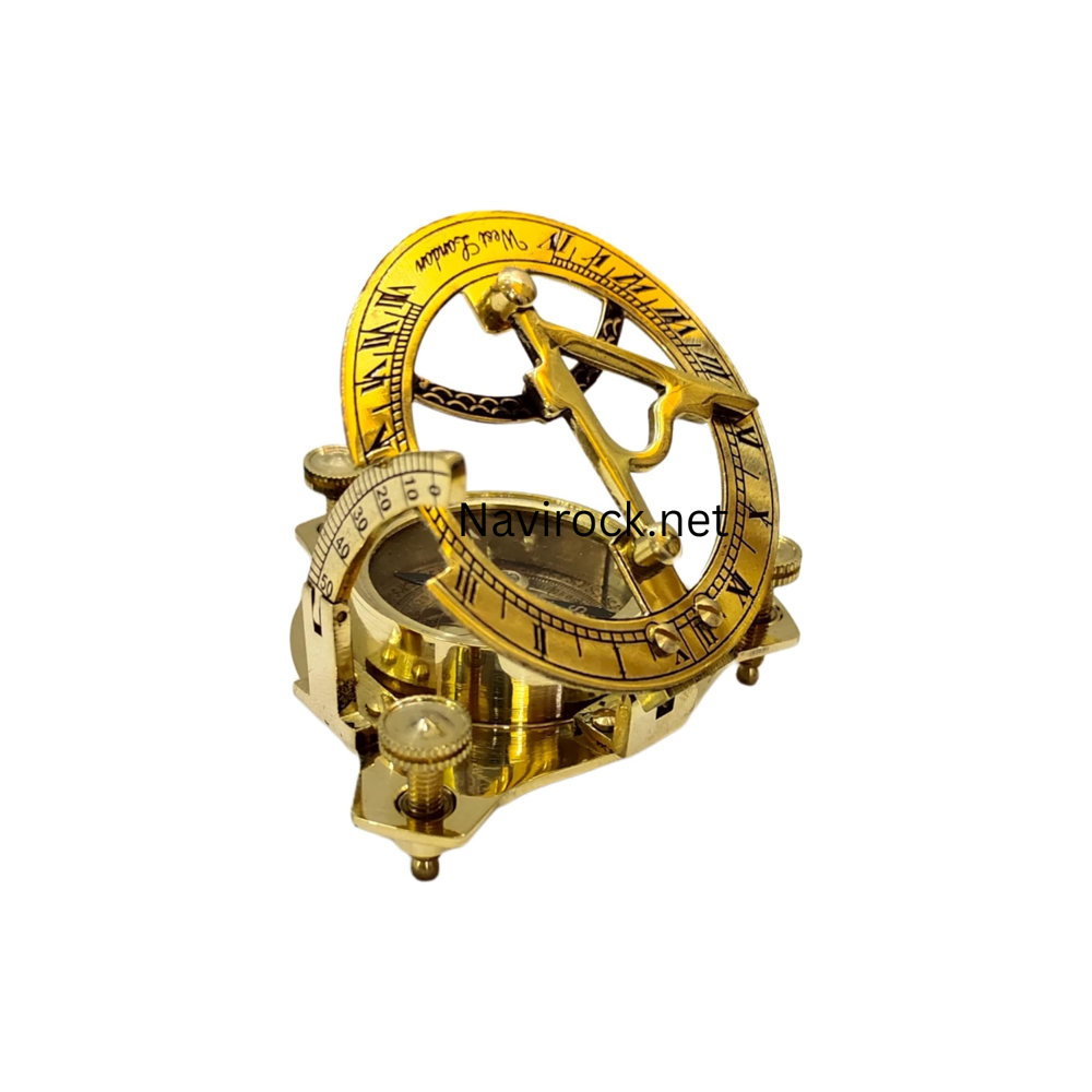 Solid Brass Vintage Pocket Sundial Compass Antique West London Maritime Navigation Collectible & Decorative Gift