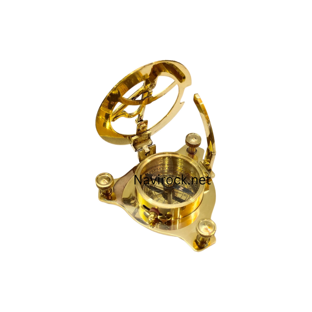 Solid Brass Vintage Pocket Sundial Compass Antique West London Maritime Navigation Collectible & Decorative Gift