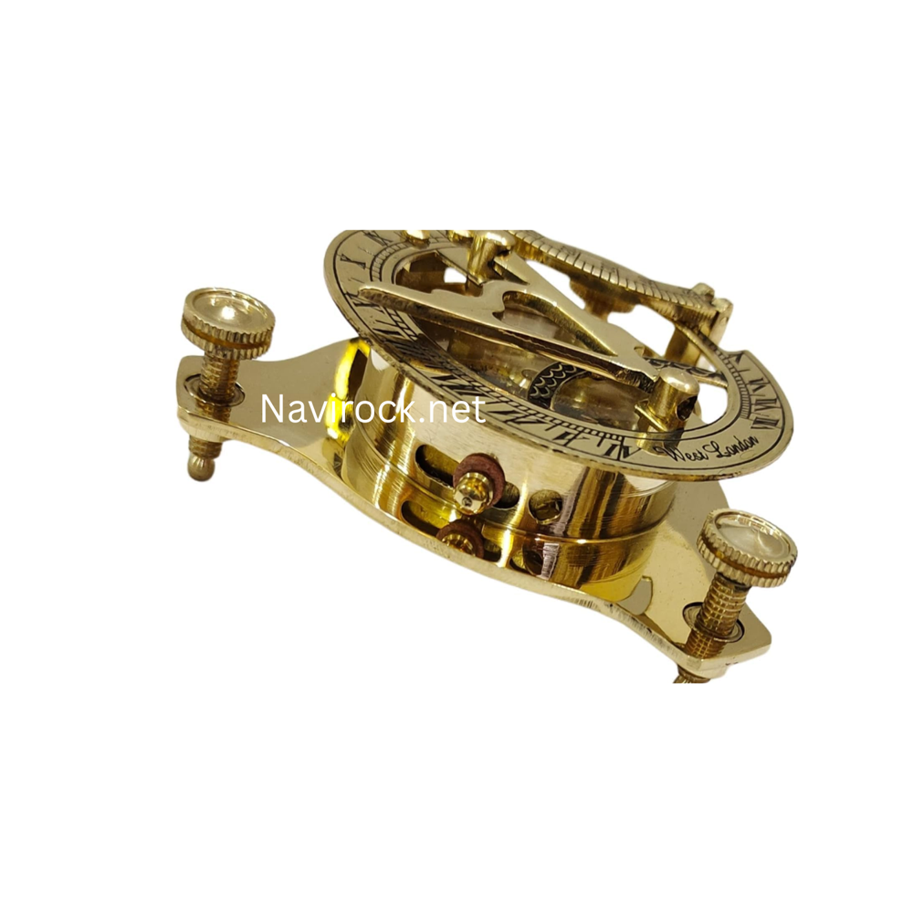 Solid Brass Vintage Pocket Sundial Compass Antique West London Maritime Navigation Collectible & Decorative Gift
