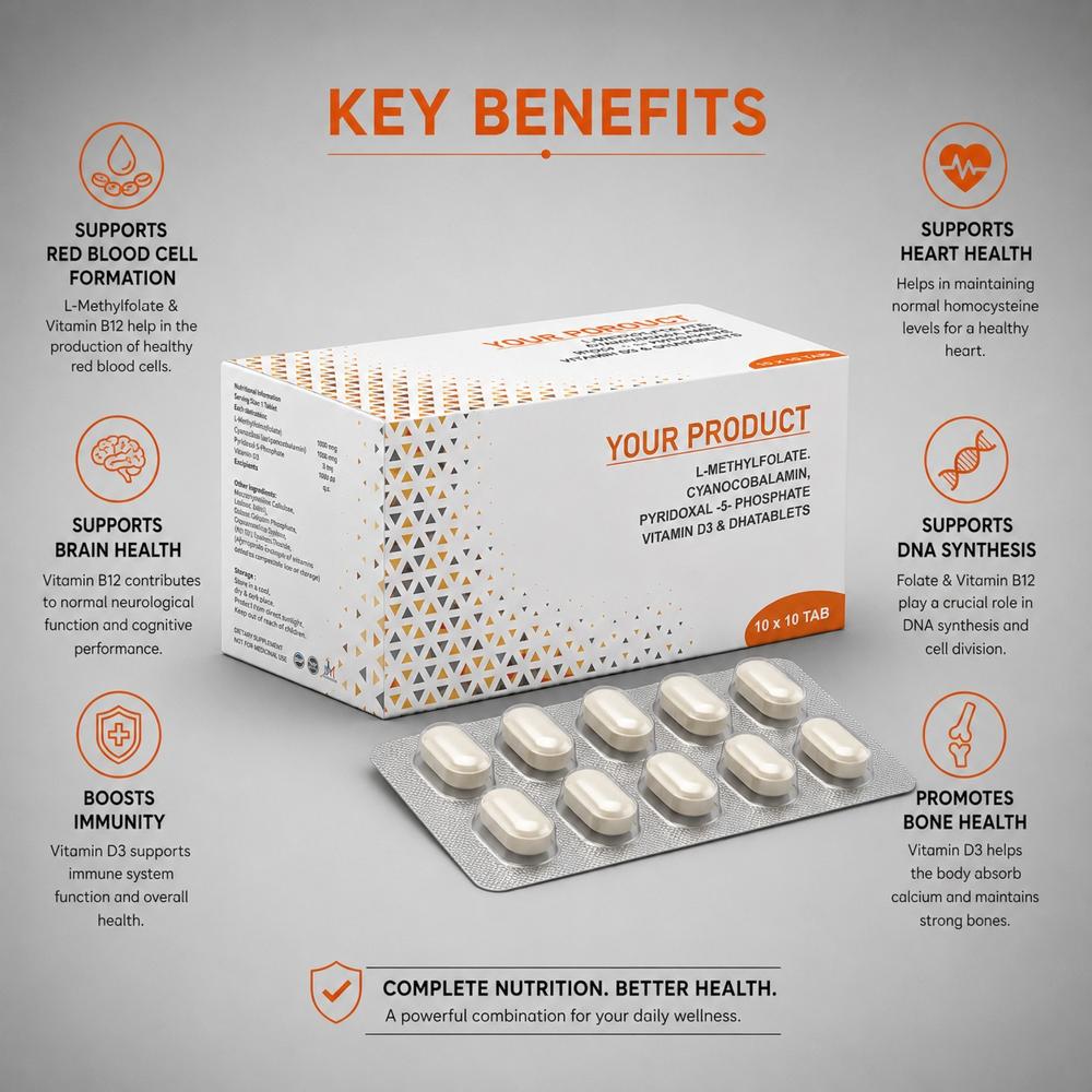 L-Methylfolate, CYNOCOBALAMIN, Pyridoxal -5- Phosphate Vitamin D3 And DHA Tablets