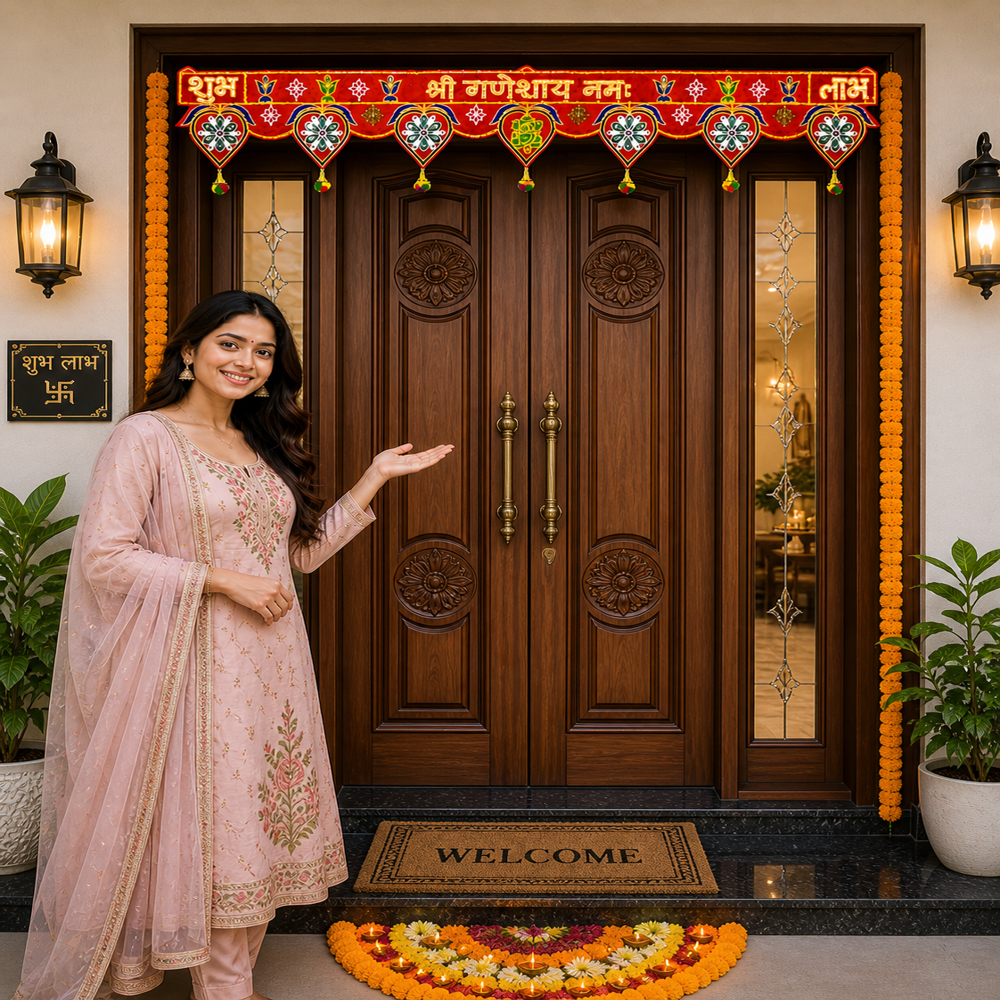 KRISHNA HANDLOOM Fancy Mandir Door Hanging D 8