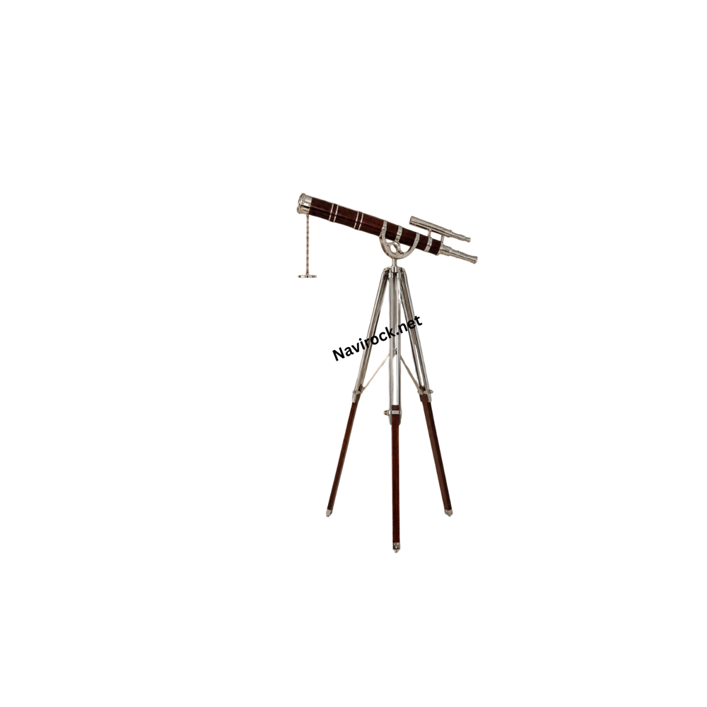 Vintage Nautical Brass Double Barrel Telescope with Adjustable Wooden Tripod