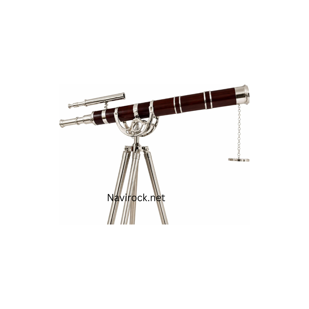 Vintage Nautical Brass Double Barrel Telescope with Adjustable Wooden Tripod