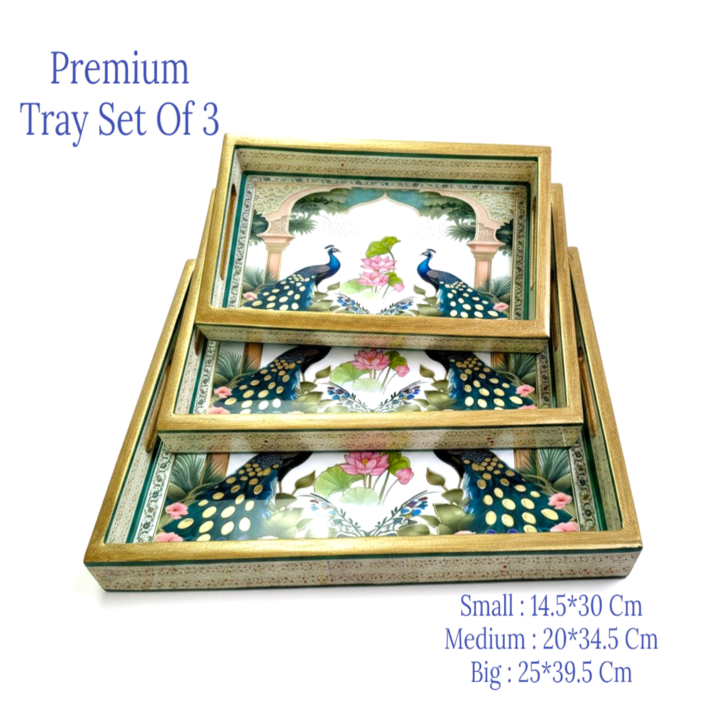 Wooden serving tray set of 3