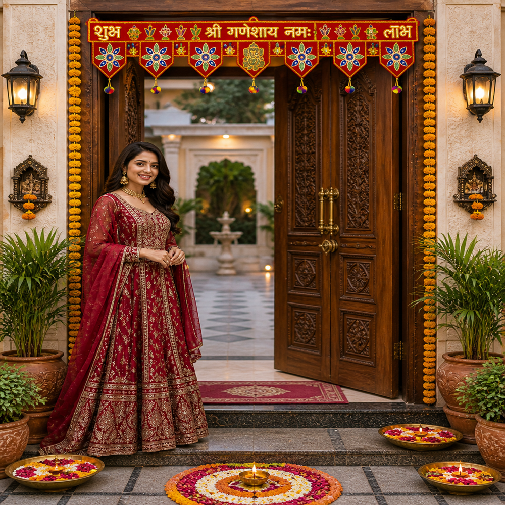 Krishna Handloom Ethnic Decorative Bandarwal Decor E 6 - Color: Red