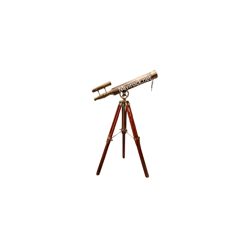 Royal Nautical Telescope Antique Finish Brass Double Barrel with Brown Wooden Tripod