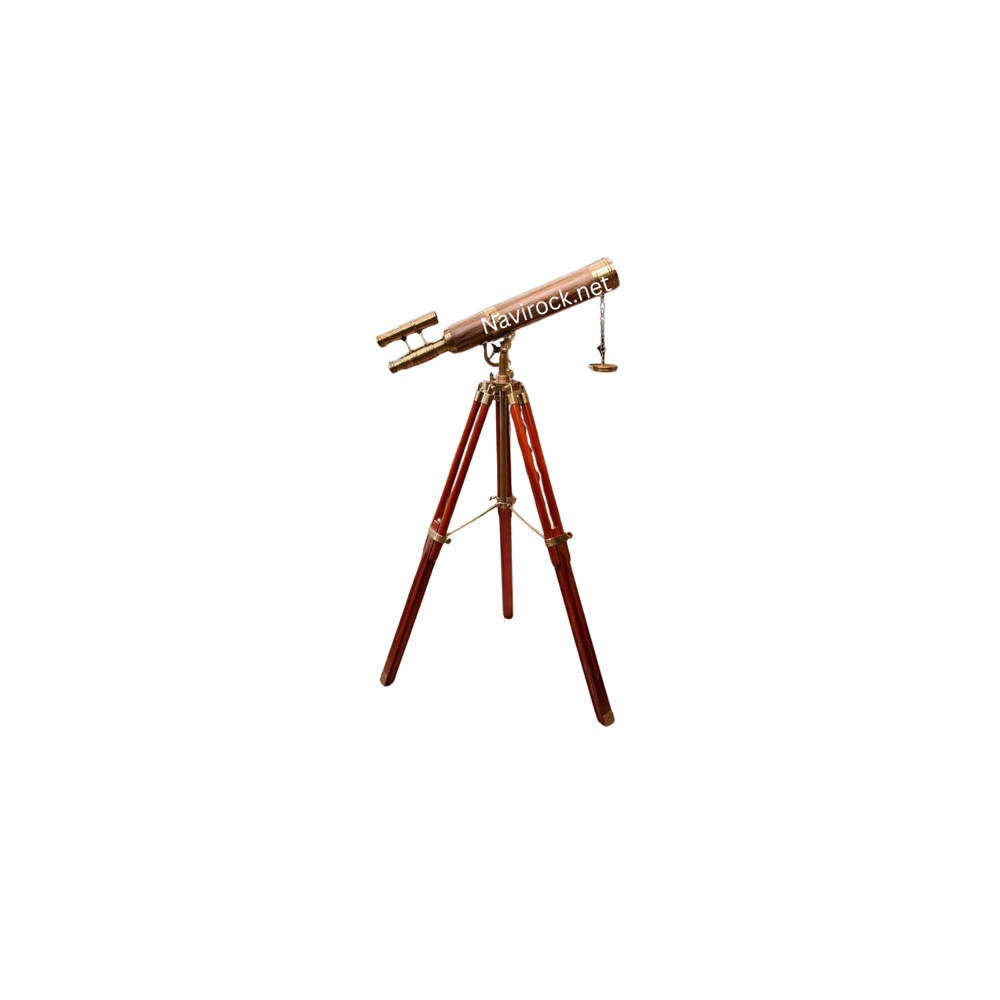 Royal Nautical Telescope Antique Finish Brass Double Barrel with Brown Wooden Tripod
