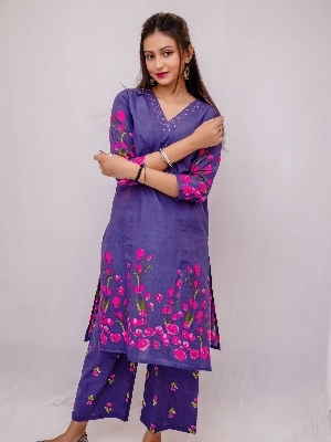 Cotton Kurta Pant Set Violet