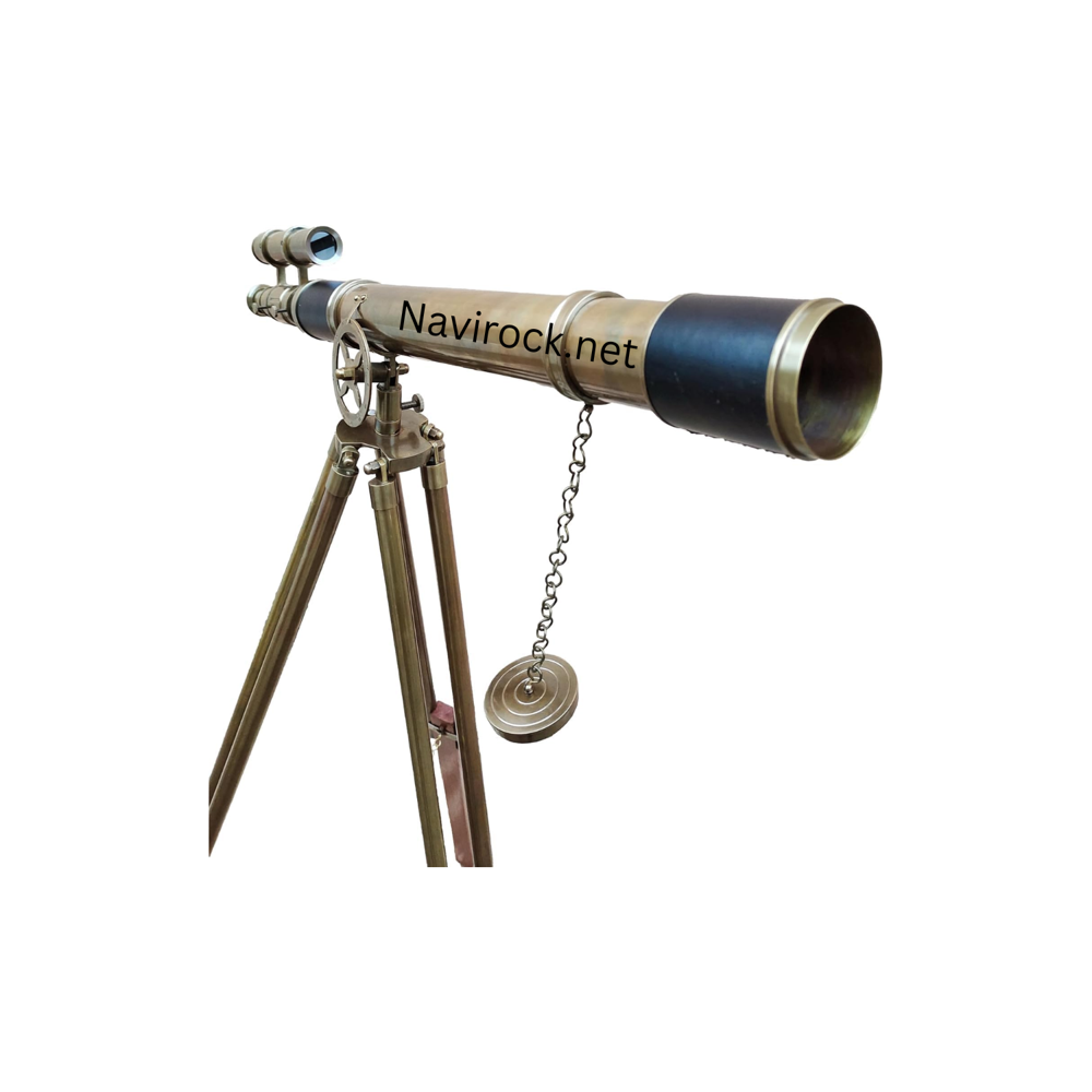 Handcrafted Antique Brass Telescope Double Barrel Marine Navy Style with Wooden Tripod for Living Room & Office Decor