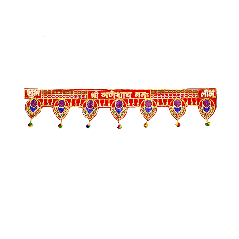 Krishna Handloom Traditional Decorative Mandir Toran F 1 - Color: Red