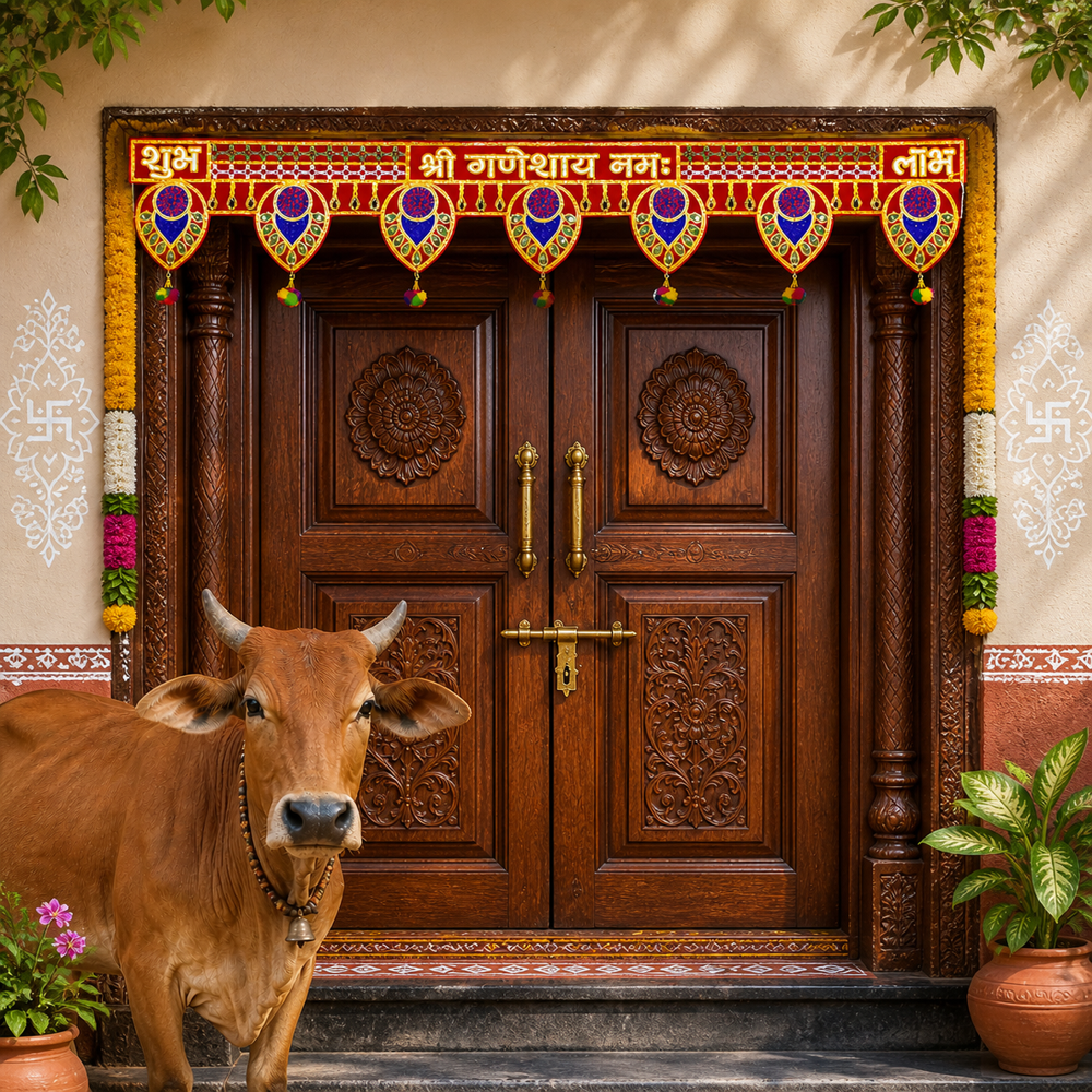 KRISHNA HANDLOOM Traditional Decorative Mandir Toran F 1