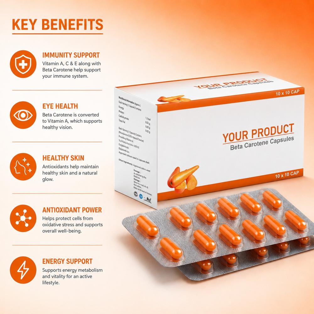 Beta Carotene Capsules | Vitamin A Precursor Antioxidant Supplement Capsules
