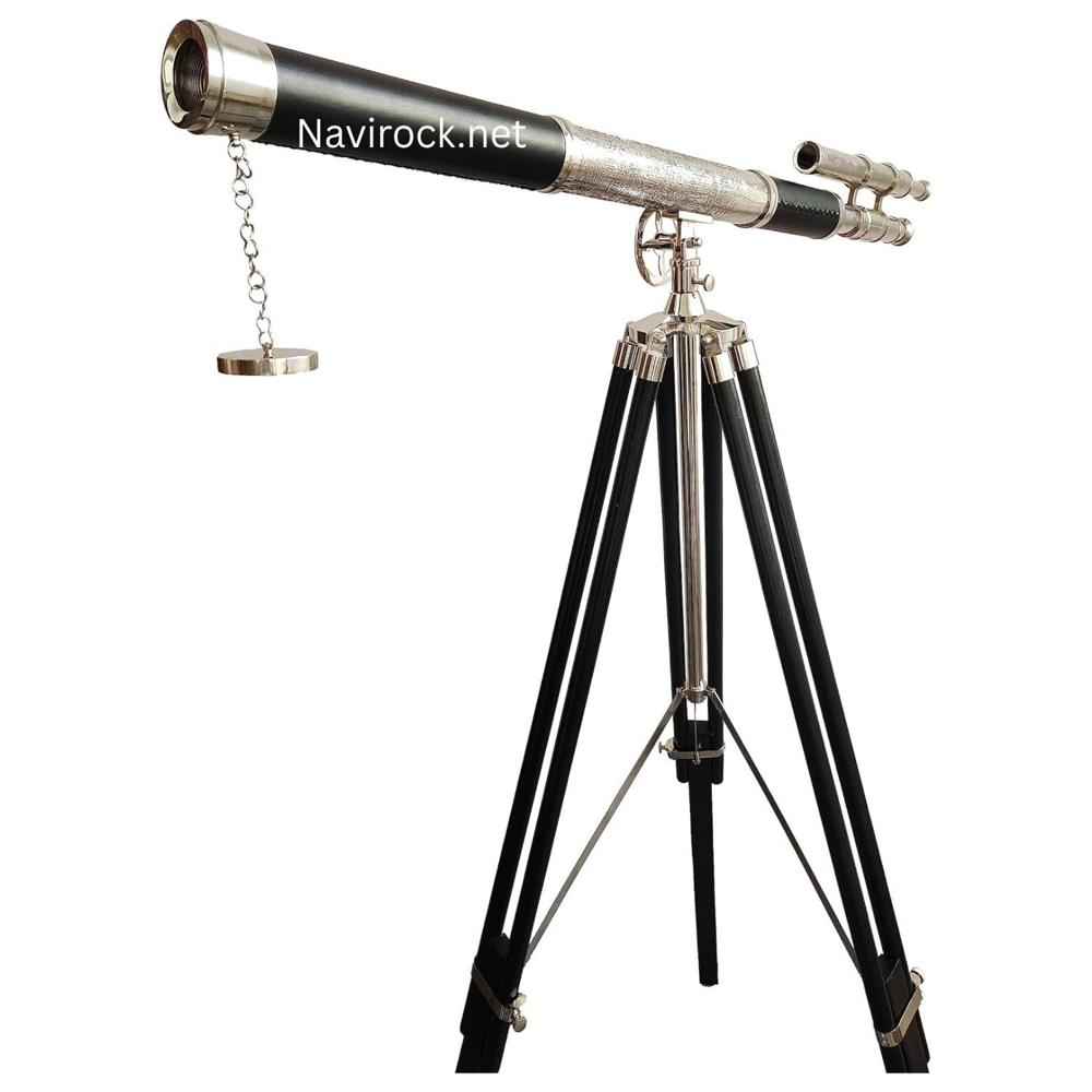 Vintage Chrome Brass Telescope 6 Nickel Finish with Black Wooden Tripod