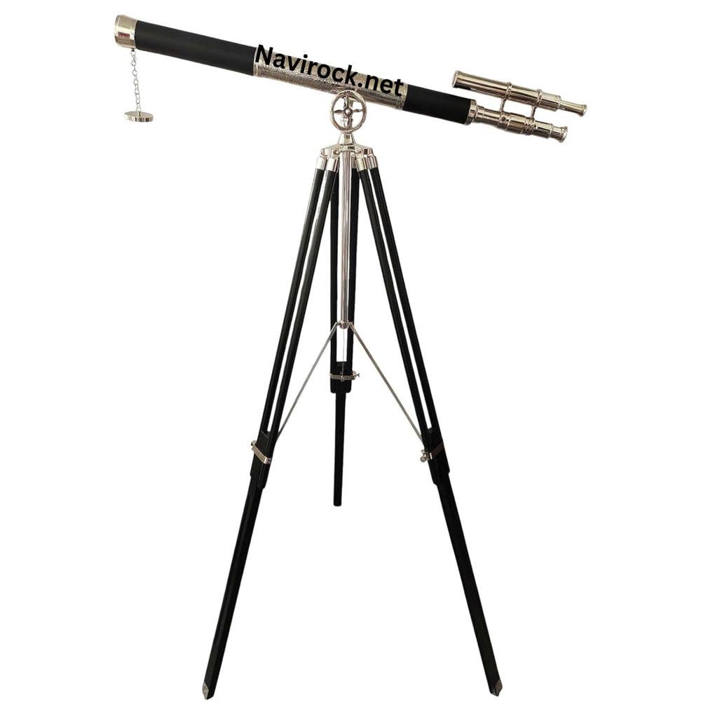 Vintage Chrome Brass Telescope 6 Nickel Finish with Black Wooden Tripod