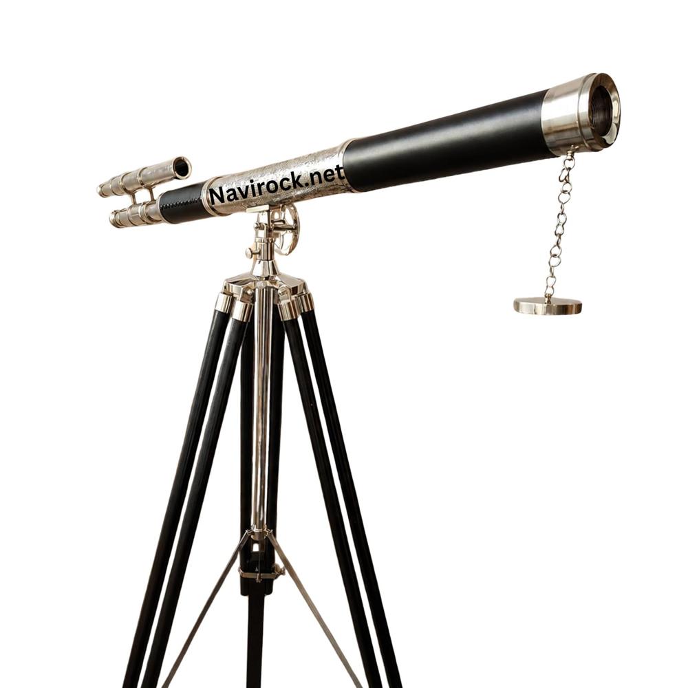 Vintage Chrome Brass Telescope 6 Nickel Finish with Black Wooden Tripod
