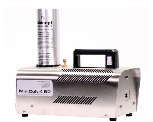 MiniColt 4S Smoke Generator - Metal Body, 33x15x19 cm, Grey/Black, 1100W Heat Exchanger, 0.2 Micron Particle, 14 Min Output, Portable Design