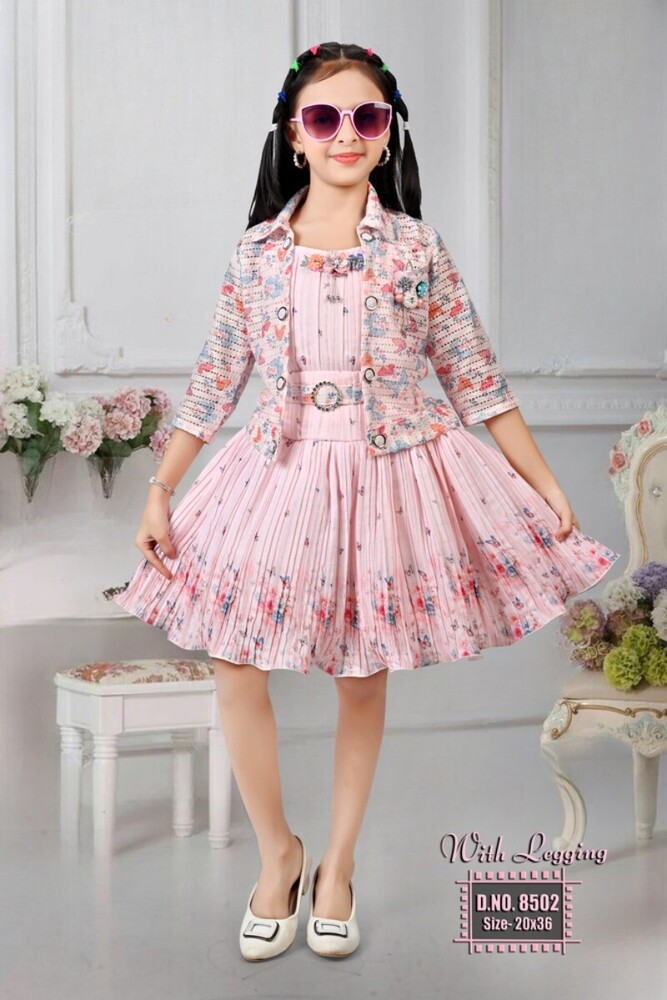 Pink Printed Kids  Girls Skirt Top