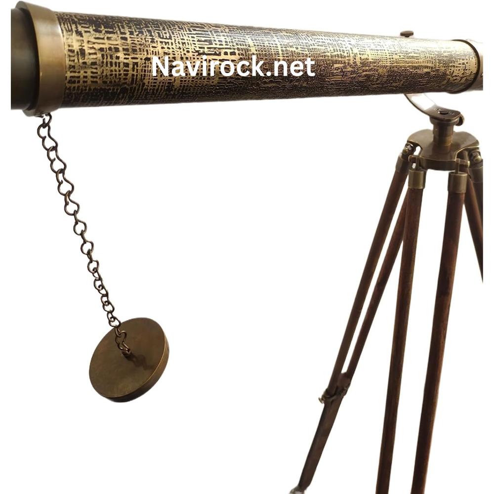 Vintage Brass Telescope Solid Antique Brass Marine Telescope Texture Leather Premium Wooden Tripod