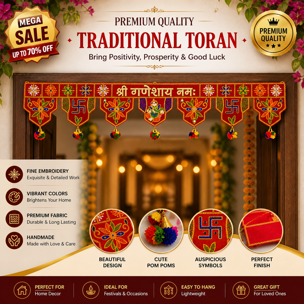 Krishna Handloom Premium Indian Decorative Toran G 14 - Color: Red