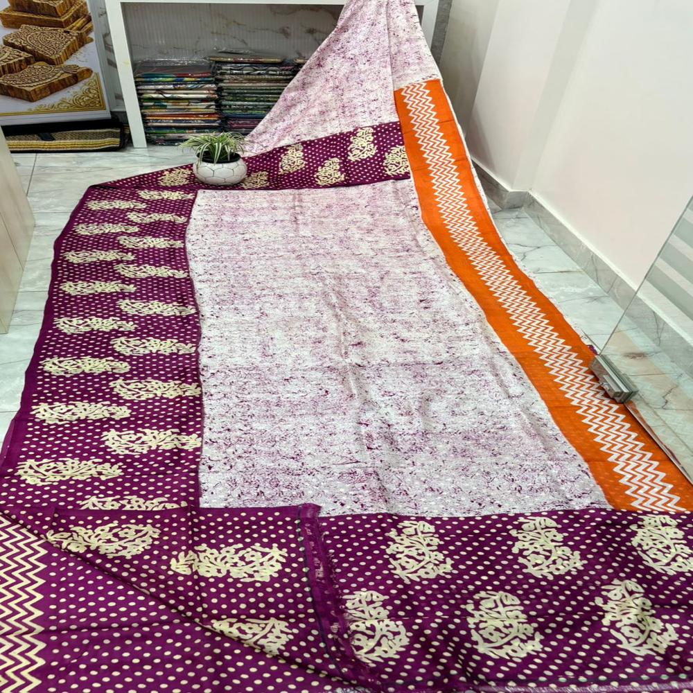 Murshidabad Pure Silk Hand Block Printed Saree