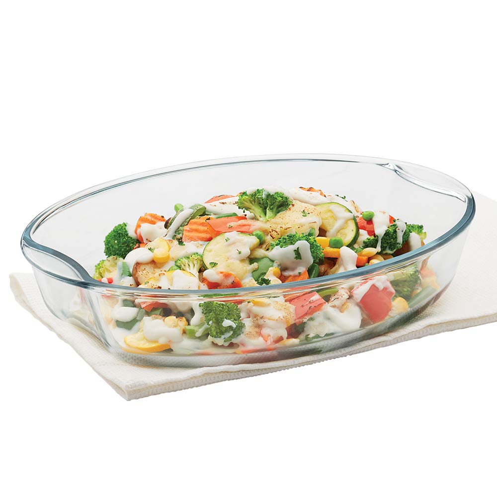 Borosil 2.5 L Baking & Serving Dish with Handle | Bowl Container | Borosilicate Glass Bakeware and Serveware Casserole Dish Tray | Microwave, Oven & Dishwasher Safe | Transparent IH22OVD7225