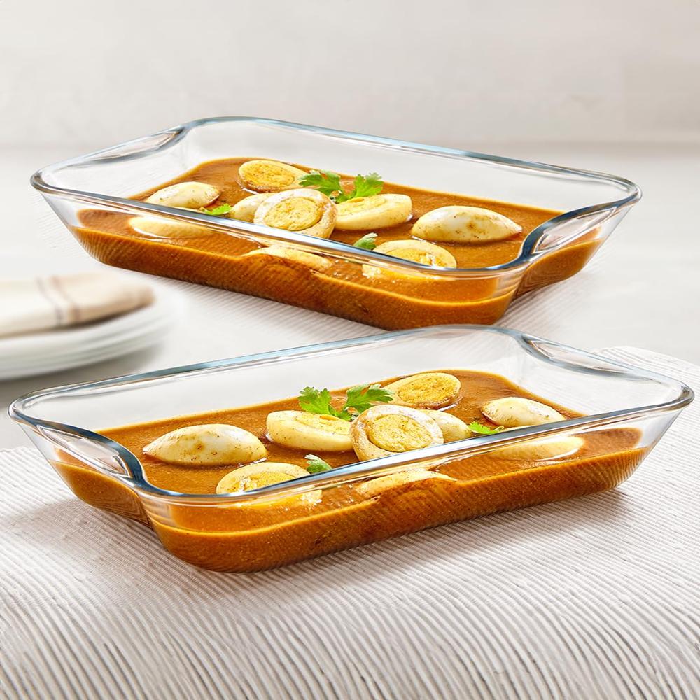 Borosil 1 pc Set of Baking Dish Set with Handle | Rectangular Shape Bowl Container (1.5 L Each) | Borosilicate Glass Bake and Serve Dish Tray | Microwave, Oven & Dishwasher Safe IH22RCR7215