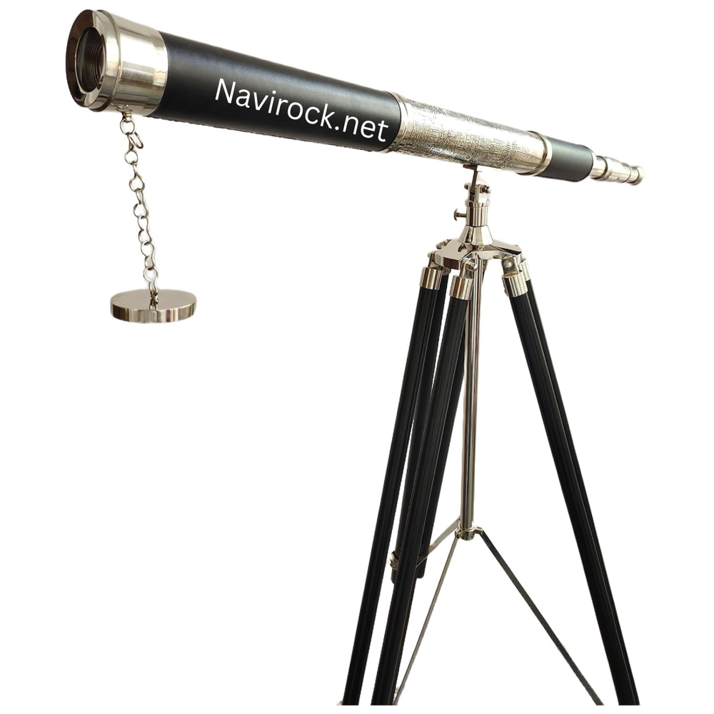 Vintage Marine Brass Telescope Single Barrel with Black Floor Tripod, Nautical Antique Home & Office Decor