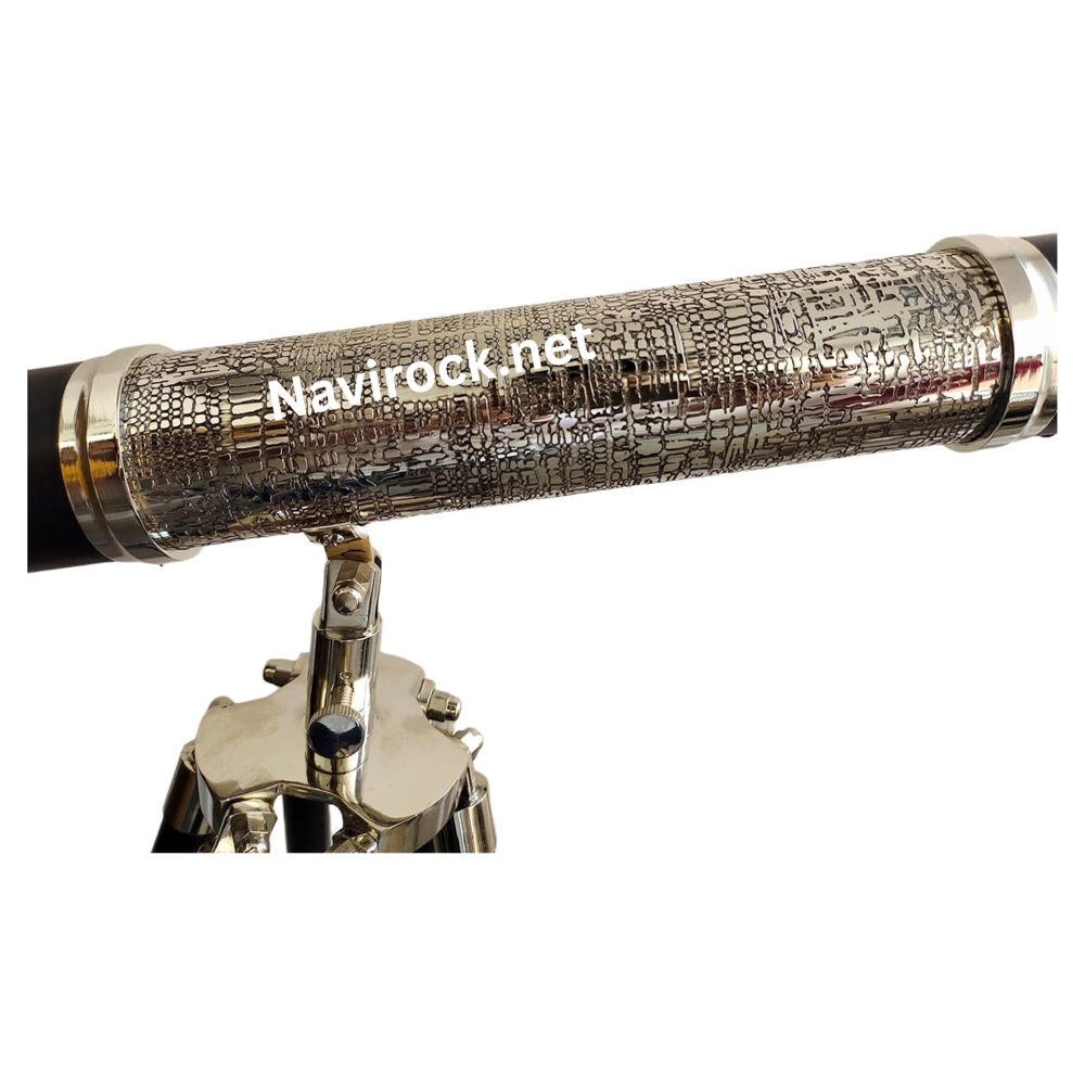Vintage Marine Brass Telescope Single Barrel with Black Floor Tripod, Nautical Antique Home & Office Decor