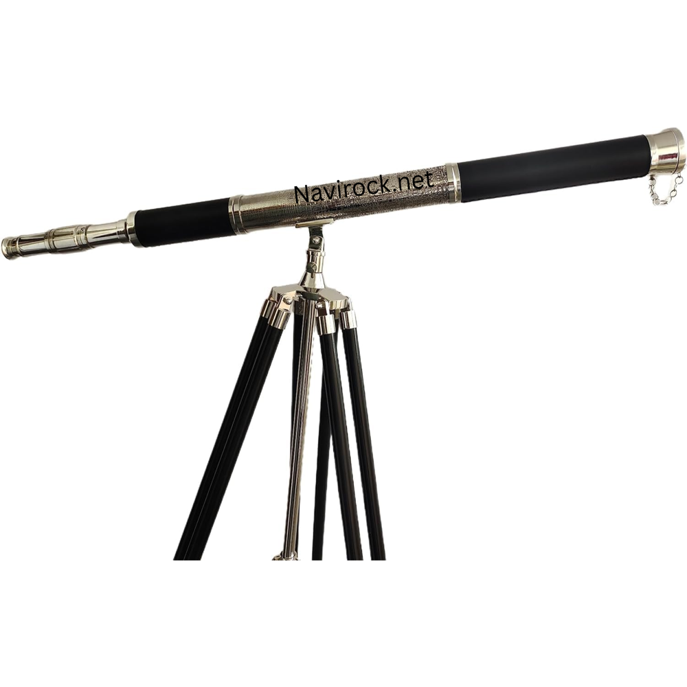 Vintage Marine Brass Telescope Single Barrel with Black Floor Tripod, Nautical Antique Home & Office Decor