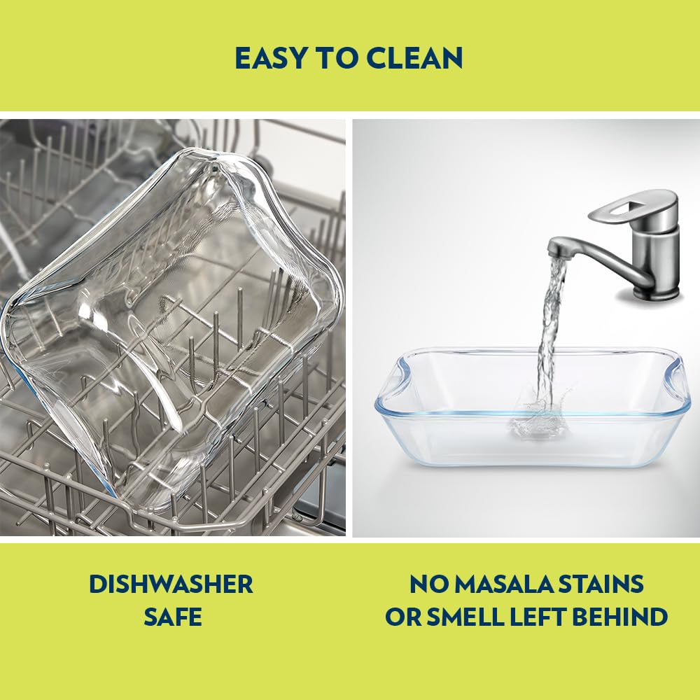Borosil 1 pc Set of Baking Dish Set with Handle | Rectangular Shape Bowl Container (2.5 L Each) | Borosilicate Glass Bake and Serve Dish Tray | Microwave, Oven & Dishwasher Safe  IH22RCR7225