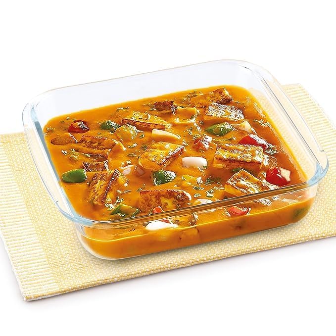 Borosil 800 ML Glassox Borosilicate Square Glass Baking Dish,Clear,Oven Safe|Microwave,Oven&Dishwasher Safe Bowl Transparent|Borosilicate Glass Round Shape Bakeware and Serveware Casserole Dish Tray. ICLSQLS120108