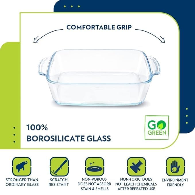 Borosil 800 ML Glassox Borosilicate Square Glass Baking Dish,Clear,Oven Safe|Microwave,Oven&Dishwasher Safe Bowl Transparent|Borosilicate Glass Round Shape Bakeware and Serveware Casserole Dish Tray. ICLSQLS120108