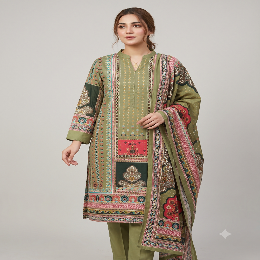 Kashmiri Suit with Print Work - Pakistani Style