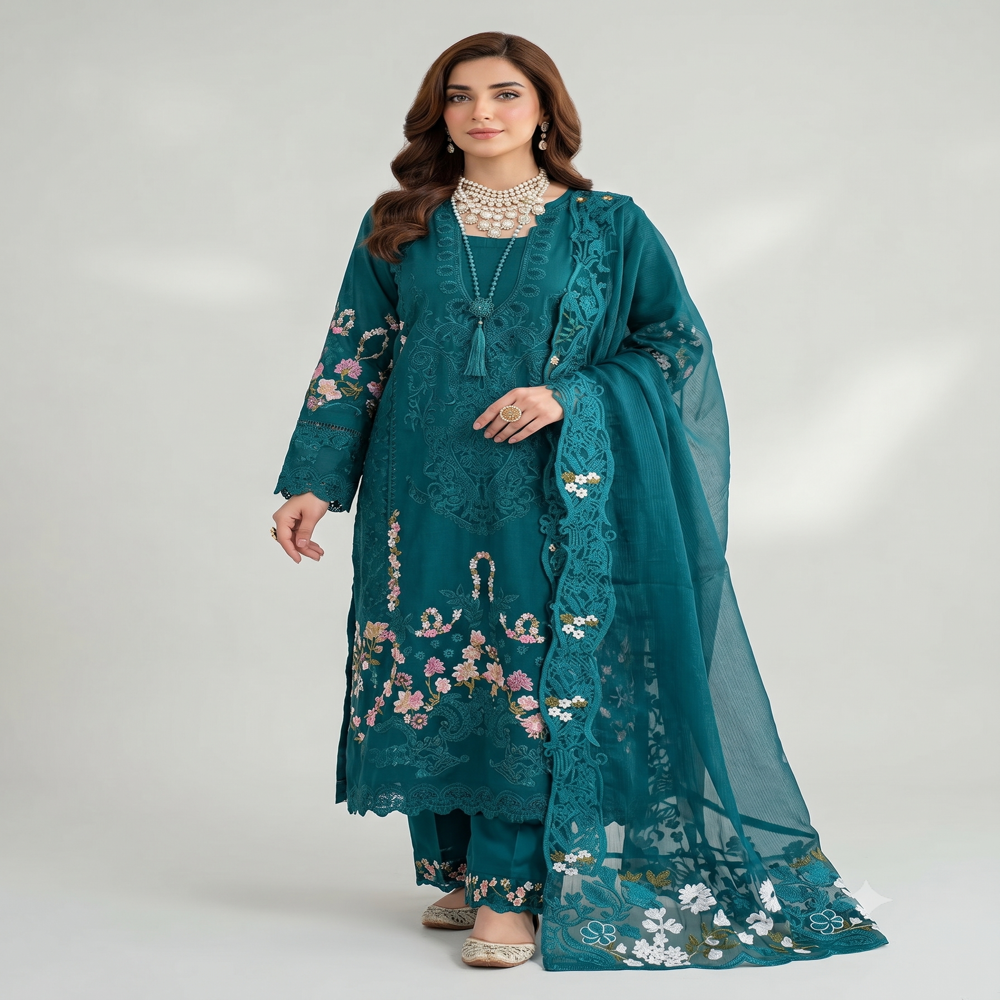 Kashmiri Suit with Print Work - Pakistani Style