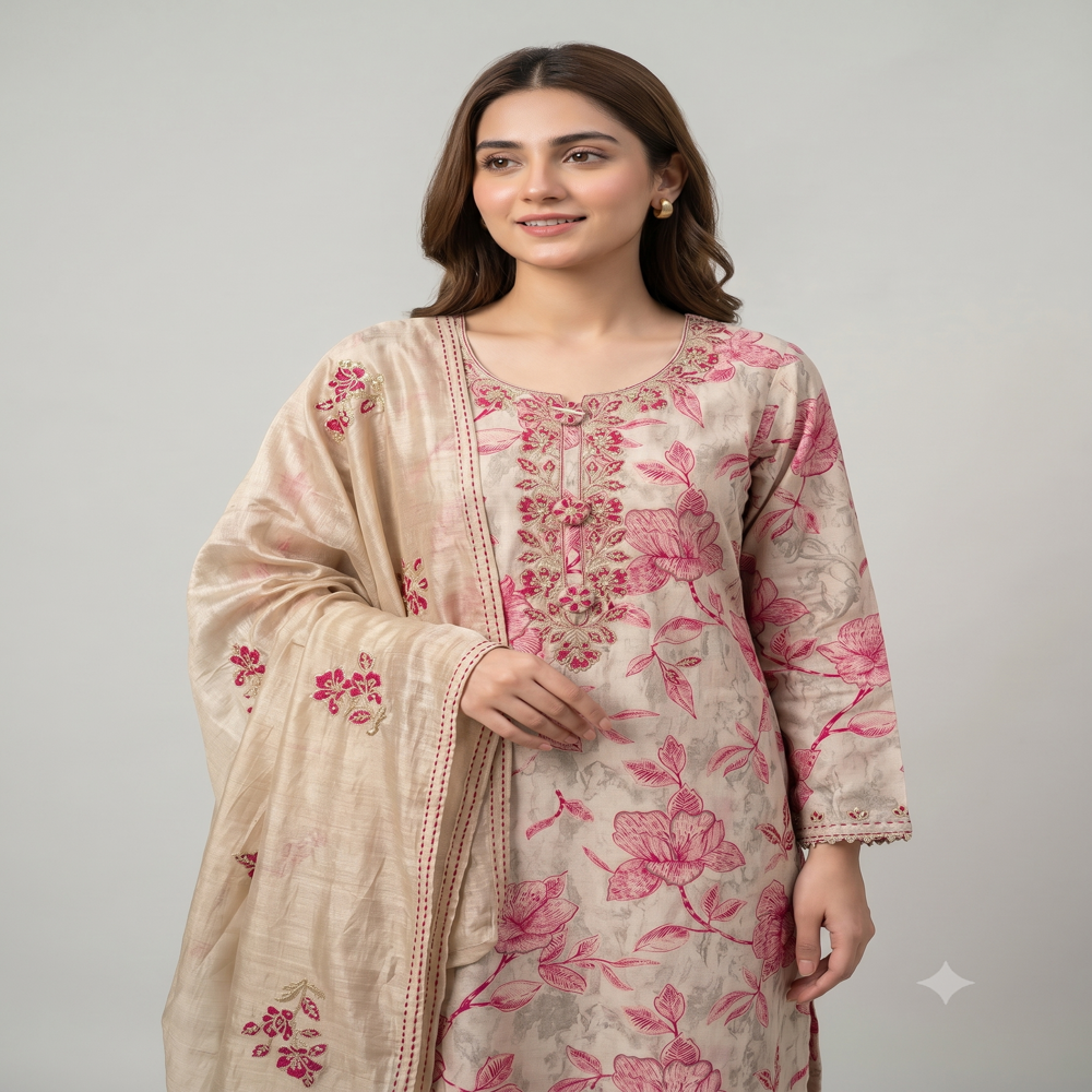 Kashmiri Suit with Print Work - Pakistani Style