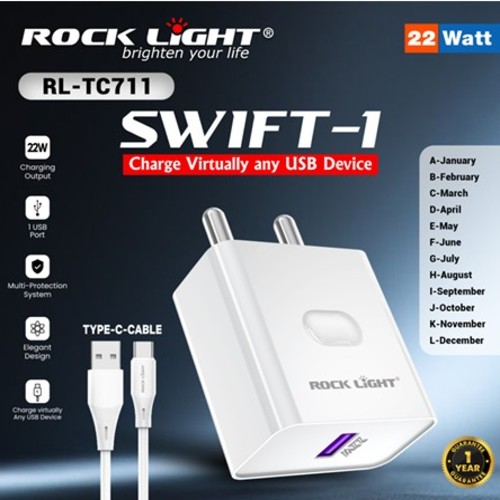 Rock Light Usb To Type-C Charger Rl-Tc711 - Features: Fast Charging