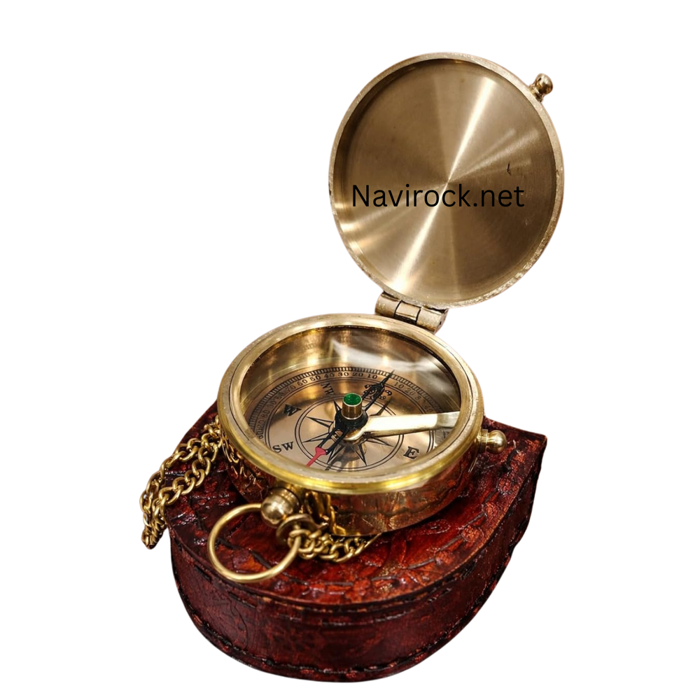 Vintage Brass Compass with Chain  Engraved, Leather Carry Case, Adventure & Your Dreams. Copper Antique Dial Marine Shiny Brass