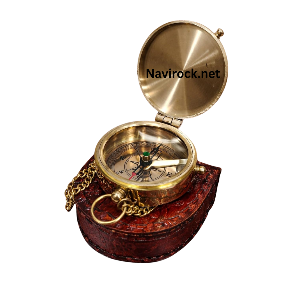 Vintage Brass Compass with Chain  Engraved, Leather Carry Case, Adventure & Your Dreams. Copper Antique Dial Marine Shiny Brass